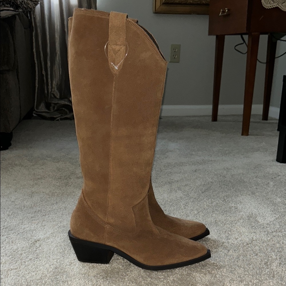 Bianco Beige Brown Heeled Suede Boots with Classic Design Size 39 - Picture 2 of 8
